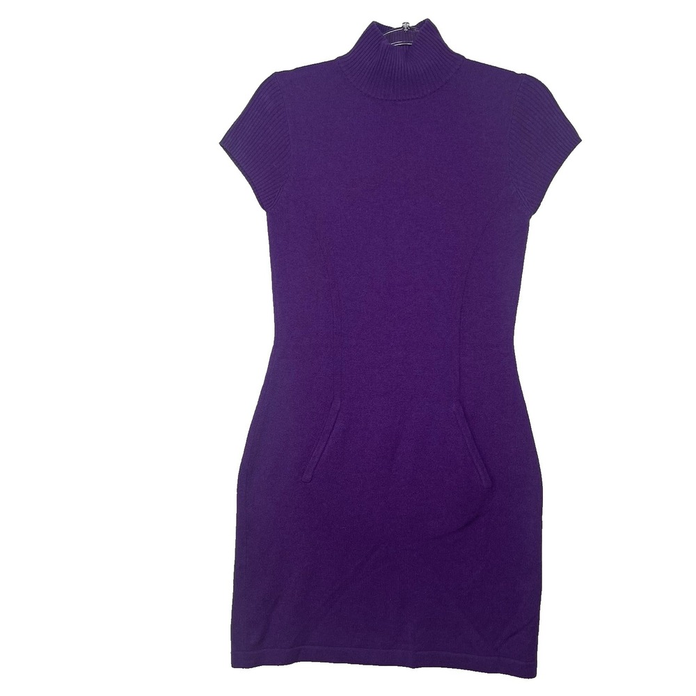 Autumn Cashmere Sweater Dress Women's Medium Purple‎ Short Sleeve Pockets